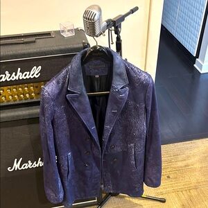 John Varvatos Deep Blue Textured Leather Jacket